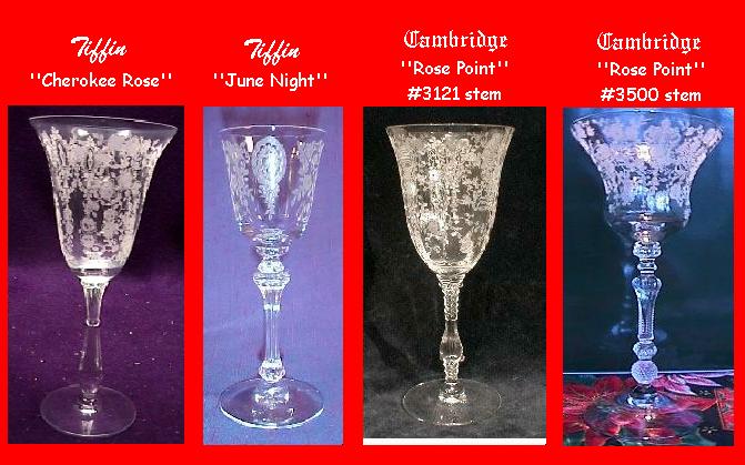 Cambridge Crystal Claret Wine Glasses. Rosepoint Motif. Eight Etched F –  Anything Discovered